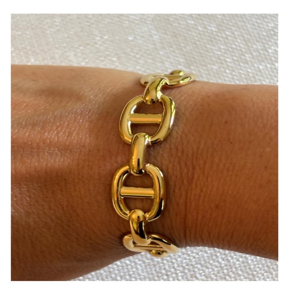 14k yellow gold plated wider link chain mariner anchor bangle cuff bracelet new - Picture 8 of 8